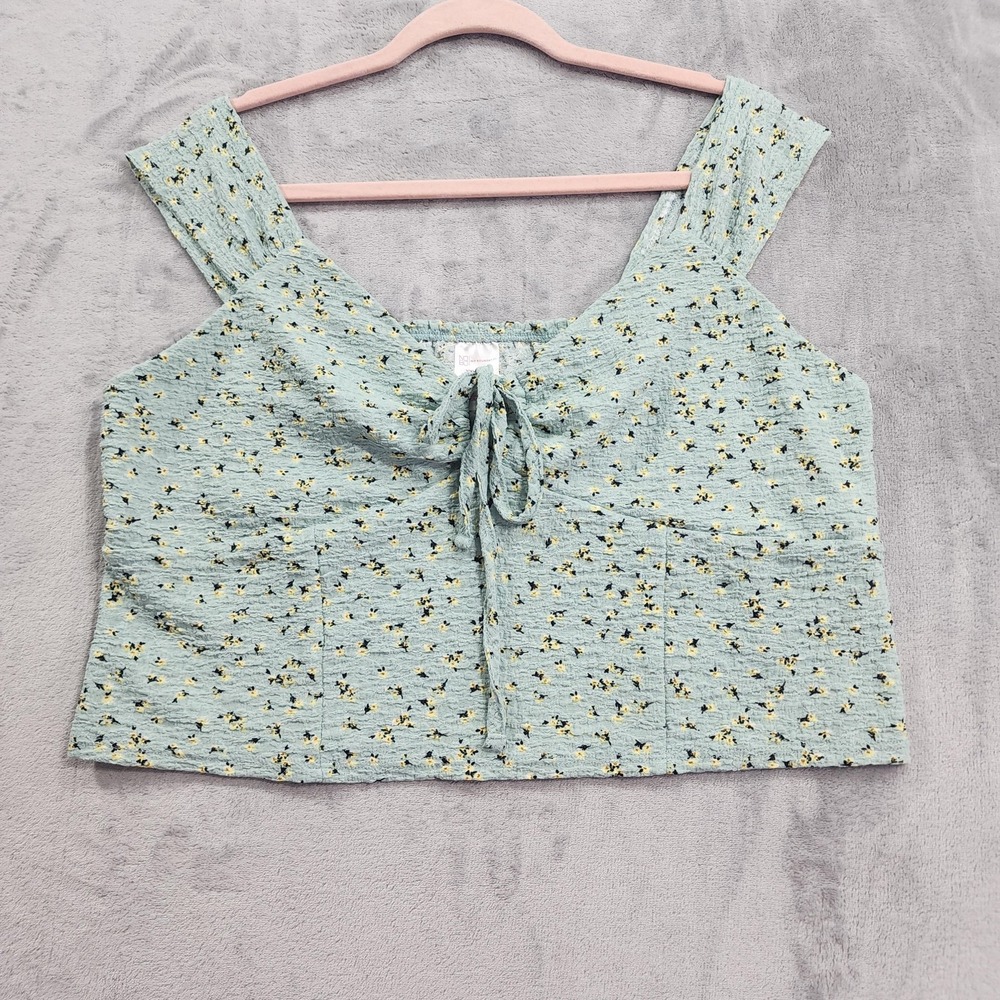 No Boundaries Top Womens XXXL (21) Juniors Green Floral Square Neck Crop Tank‎